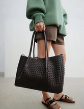 Handwoven Lambskin Leather Tote Bag | Woven Shoulder Bag for Women | Luxury Designer Handbag with Top Handles & Crossbody Strap