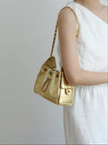 Quilted Diamond Leather Drawstring Hobo Bag – Gold Chain Strap | Lambskin & Cowhide Shoulder Bag for Women