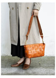 Handwoven Full Grain Leather Crossbody Bag | Vintage Women's Shoulder Bag