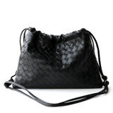 Luxurious Handwoven Lambskin Handbag Drawstring, Genuine Leather Shoulder Bucket Bag for Women - Image 2