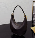 Braided Strap Lambskin Leather Hobo Bag | Handheld, Shoulder, and Crossbody Crescent Bag