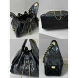 Quilted Diamond Leather Drawstring Hobo Bag – Gold Chain Strap | Lambskin & Cowhide Shoulder Bag for Women