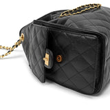 Quilted Diamond Leather Drawstring Hobo Bag – Gold Chain Strap | Lambskin & Cowhide Shoulder Bag for Women
