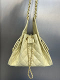 Quilted Diamond Leather Drawstring Hobo Bag – Gold Chain Strap | Lambskin & Cowhide Shoulder Bag for Women
