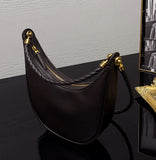 Braided Strap Lambskin Leather Hobo Bag | Handheld, Shoulder, and Crossbody Crescent Bag
