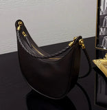 Braided Strap Lambskin Leather Hobo Bag | Handheld, Shoulder, and Crossbody Crescent Bag