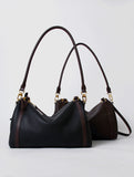Full Grain Leather Pillow Boston Bag – Pebbled Cowhide & Suede Shoulder Bag | Gold Hardware, Top Handle & Crossbody Strap