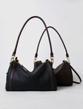 Full Grain Leather Pillow Boston Bag – Pebbled Cowhide & Suede Shoulder Bag | Gold Hardware, Top Handle & Crossbody Strap