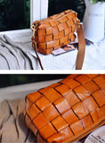 Handwoven Full Grain Leather Crossbody Bag | Vintage Women's Shoulder Bag