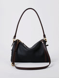 Full Grain Leather Pillow Boston Bag – Pebbled Cowhide & Suede Shoulder Bag | Gold Hardware, Top Handle & Crossbody Strap