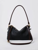 Full Grain Leather Pillow Boston Bag – Pebbled Cowhide & Suede Shoulder Bag | Gold Hardware, Top Handle & Crossbody Strap