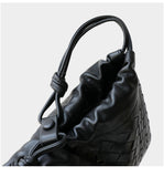 Luxurious Handwoven Lambskin Handbag Drawstring, Genuine Leather Shoulder Bucket Bag for Women