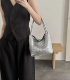 Women's Handwoven Vegan Leather Hobo Tote Bag | Intrecciato Shoulder Bag | Two Sizes | Lightweight Everyday Handbag for Women