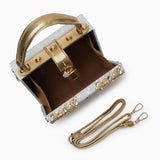 Acrylic Evening Clutch Bag, Box Handbag with Metal Carving & Rhinestone for Women