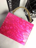 Acrylic Evening Clutch Bag, Box Handbag with Metal Carving & Rhinestone for Women