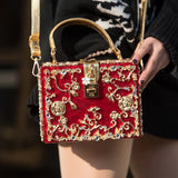 Acrylic Evening Clutch Bag, Box Handbag with Metal Carving & Rhinestone for Women