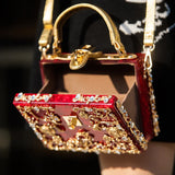 Acrylic Evening Clutch Bag, Box Handbag with Metal Carving & Rhinestone for Women