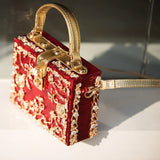 Acrylic Evening Clutch Bag, Box Handbag with Metal Carving & Rhinestone for Women