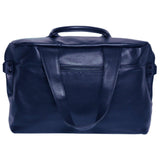 Navy blue grain leather shoulder bag with zipper pocket and double handles