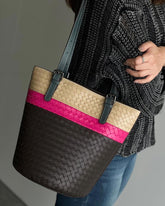 Artisan Sheepskin Bucket Shoulder Bag, Handcrafted Colour-block Weave Bag, Woven Leather Bag | Elegant Wedding Gift