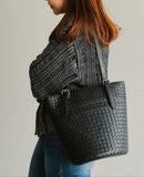 Artisan Sheepskin Bucket Shoulder Bag, Handcrafted Colour-block Weave Bag, Woven Leather Bag | Elegant Wedding Gift