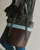 Artisan Sheepskin Bucket Shoulder Bag, Handcrafted Colour-block Weave Bag, Woven Leather Bag | Elegant Wedding Gift