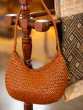 Artisanal Braided Leather Summer Crescent, Handwoven Leather Hobo Bag, Full Grain Underarm Bag