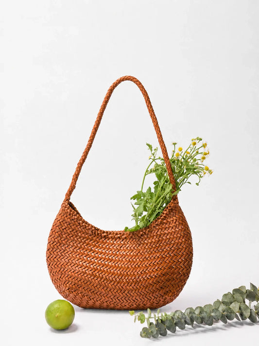 Artisanal Braided Leather Summer Crescent, Handwoven Leather Hobo Bag, Full Grain Underarm Bag