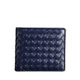 Navy blue lambskin woven leather wallet, handcrafted, minimalist men's card holder