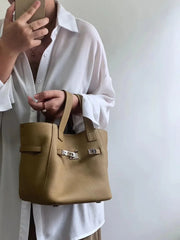 Authentic Pebbled Grain Leather Bucket Shoulder Bag, Luxury Silver Buckle Handbag | Spacious Crossbody Shoulder Bag for Women Authentic Pebbled Grain Leather Bucket Shoulder Bag, Luxury Silver Buckle Handbag | Spacious Crossbody Shoulder Bag for Women