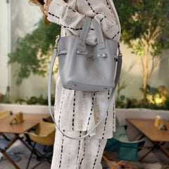 Authentic Pebbled Grain Leather Bucket Shoulder Bag, Luxury Silver Buckle Handbag | Spacious Crossbody Shoulder Bag for Women Authentic Pebbled Grain Leather Bucket Shoulder Bag, Luxury Silver Buckle Handbag | Spacious Crossbody Shoulder Bag for Women