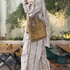 Authentic Pebbled Grain Leather Bucket Shoulder Bag, Luxury Silver Buckle Handbag | Spacious Crossbody Shoulder Bag for Women Authentic Pebbled Grain Leather Bucket Shoulder Bag, Luxury Silver Buckle Handbag | Spacious Crossbody Shoulder Bag for Women