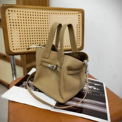 Authentic Pebbled Grain Leather Bucket Shoulder Bag, Luxury Silver Buckle Handbag | Spacious Crossbody Shoulder Bag for Women Authentic Pebbled Grain Leather Bucket Shoulder Bag, Luxury Silver Buckle Handbag | Spacious Crossbody Shoulder Bag for Women