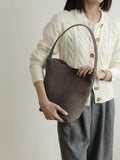Autumn & Winter Suede Leather Bucket Bag | Women's Minimalist Shoulder Tote
