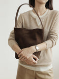 Autumn & Winter Suede Leather Bucket Bag | Women's Minimalist Shoulder Tote