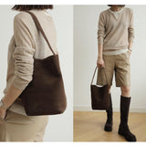 Autumn & Winter Suede Leather Bucket Bag | Women's Minimalist Shoulder Tote