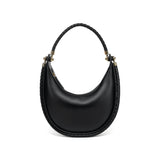 Braided Strap Lambskin Leather Hobo Bag | Handheld, Shoulder, and Crossbody Crescent Bag
