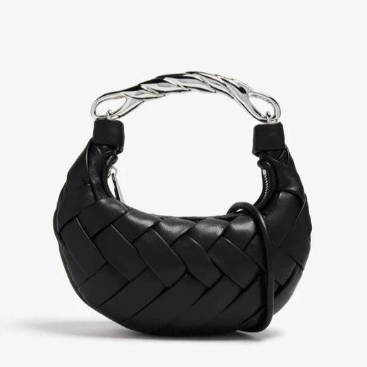 Braided Handcrafted Vegan Leather Handbag with Twisted Silver-Tone Handbag | Shoulder Bag | Party Bag - Image 4