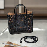 Calfskin Leather Wave-Cut Hollow Out Shoulder Bag, Scalloped Laser-Cut Handbag, Fashion Designer Bag