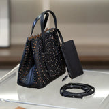Calfskin Leather Wave-Cut Hollow Out Shoulder Bag, Scalloped Laser-Cut Handbag, Fashion Designer Bag