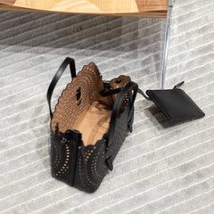 Calfskin Leather Wave-Cut Hollow Out Shoulder Bag, Scalloped Laser-Cut Handbag, Fashion Designer Bag Calfskin Leather Wave-Cut Hollow Out Shoulder Bag, Scalloped Laser-Cut Handbag, Fashion Designer Bag