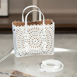 Calfskin Leather Wave-Cut Hollow Out Shoulder Bag, Scalloped Laser-Cut Handbag, Fashion Designer Bag