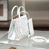Calfskin Leather Wave-Cut Hollow Out Shoulder Bag, Scalloped Laser-Cut Handbag, Fashion Designer Bag