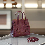 Calfskin Leather Wave-Cut Hollow Out Shoulder Bag, Scalloped Laser-Cut Handbag, Fashion Designer Bag