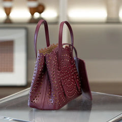 Calfskin Leather Wave-Cut Hollow Out Shoulder Bag, Scalloped Laser-Cut Handbag, Fashion Designer Bag Calfskin Leather Wave-Cut Hollow Out Shoulder Bag, Scalloped Laser-Cut Handbag, Fashion Designer Bag