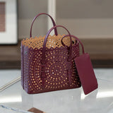 Calfskin Leather Wave-Cut Hollow Out Shoulder Bag, Scalloped Laser-Cut Handbag, Fashion Designer Bag