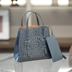 Calfskin Leather Wave-Cut Hollow Out Shoulder Bag, Scalloped Laser-Cut Handbag, Fashion Designer Bag Calfskin Leather Wave-Cut Hollow Out Shoulder Bag, Scalloped Laser-Cut Handbag, Fashion Designer Bag