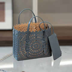 Calfskin Leather Wave-Cut Hollow Out Shoulder Bag, Scalloped Laser-Cut Handbag, Fashion Designer Bag Calfskin Leather Wave-Cut Hollow Out Shoulder Bag, Scalloped Laser-Cut Handbag, Fashion Designer Bag