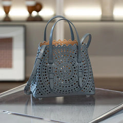 Calfskin Leather Wave-Cut Hollow Out Shoulder Bag, Scalloped Laser-Cut Handbag, Fashion Designer Bag Calfskin Leather Wave-Cut Hollow Out Shoulder Bag, Scalloped Laser-Cut Handbag, Fashion Designer Bag