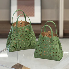 Calfskin Leather Wave-Cut Hollow Out Shoulder Bag, Scalloped Laser-Cut Handbag, Fashion Designer Bag Calfskin Leather Wave-Cut Hollow Out Shoulder Bag, Scalloped Laser-Cut Handbag, Fashion Designer Bag